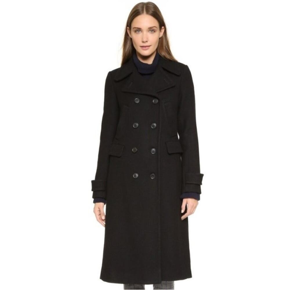 Theory Kenshon Bolton Wool Blend Double Breasted Trench Coat Winter Black Size L